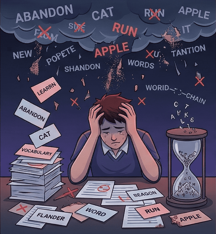 死记硬背导致学习挫败的真实场景图